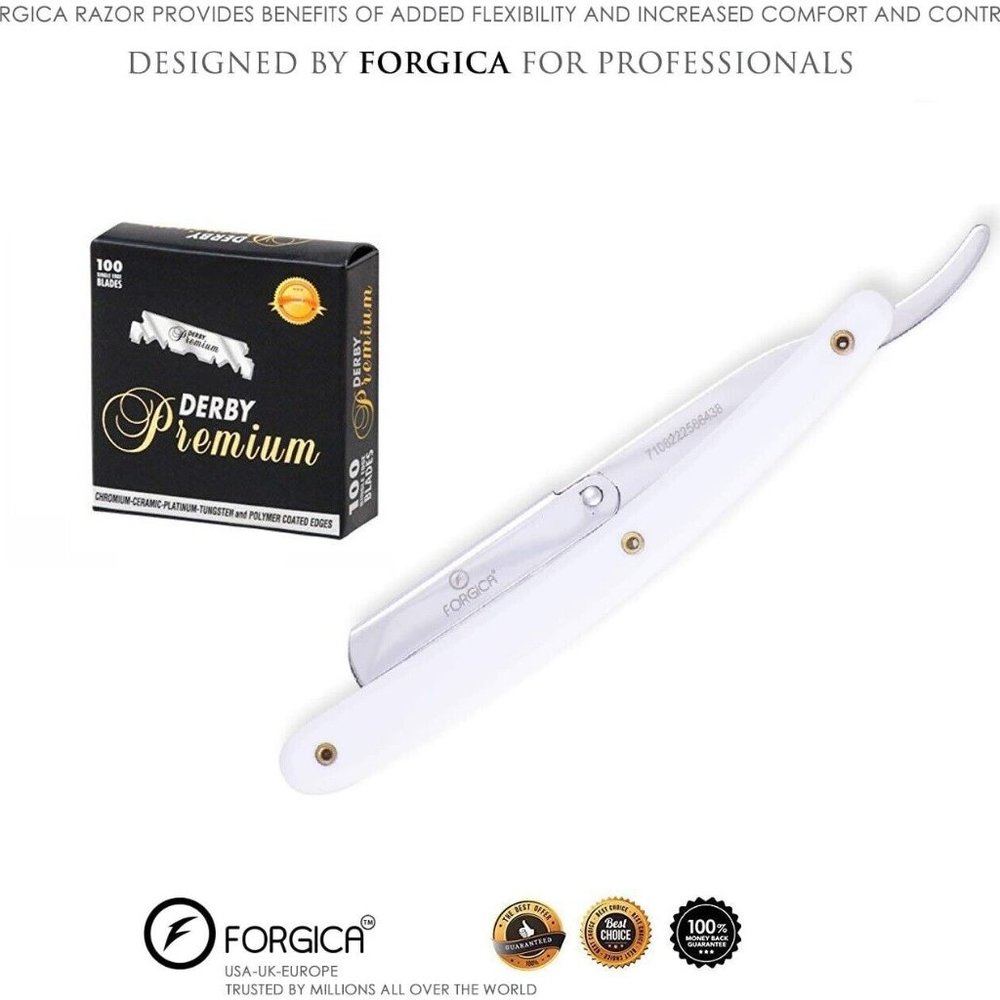 Barber Straight Edge Folding Plain Handle Salon Shaving Knife + 100 Derby Blades